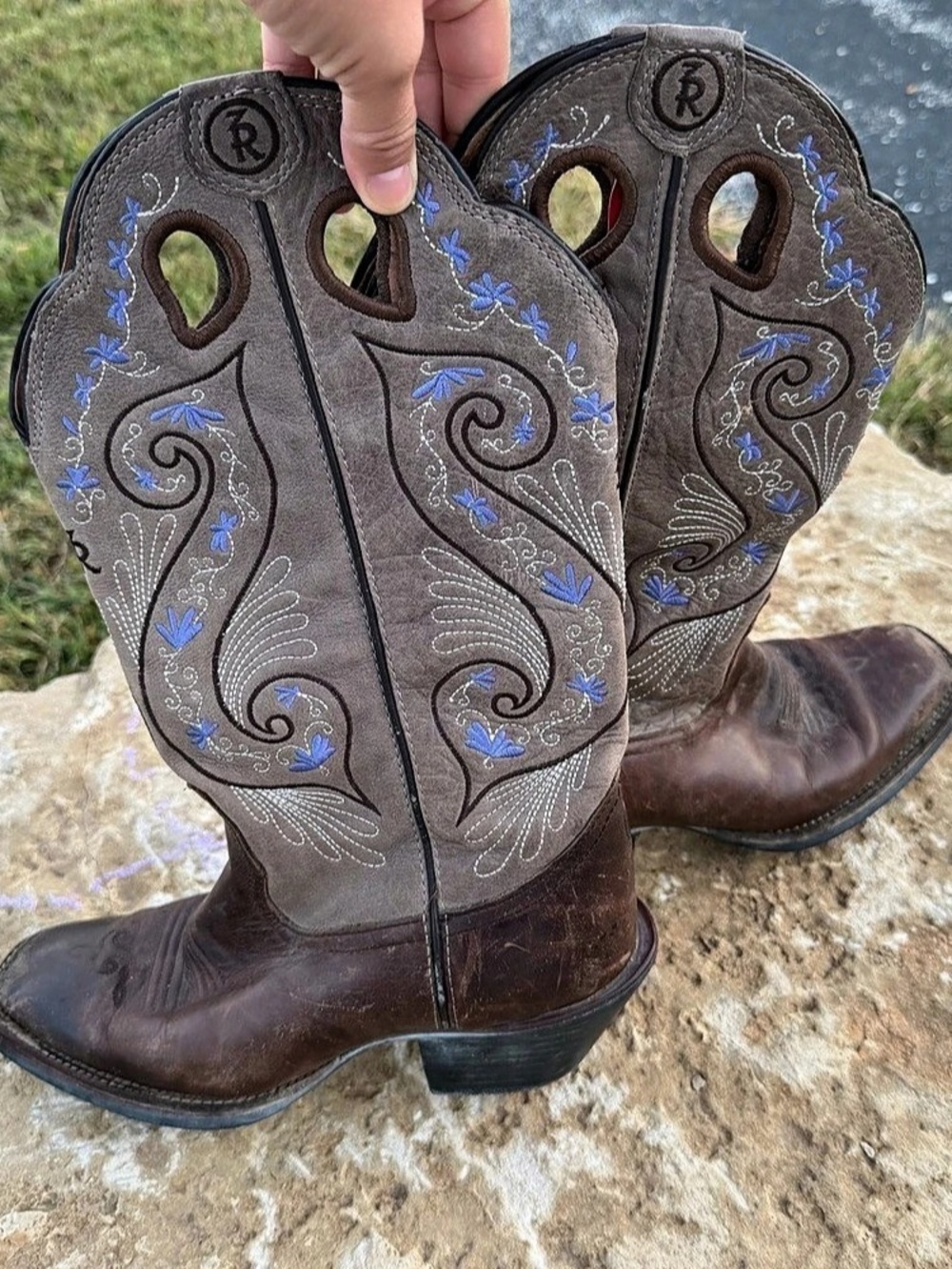 Tony Lama 3R Leather Embroidered Square Toe Cowgirl Boots 7.5B RR2016